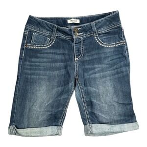 Mudd Denim Bermuda Shorts Cuffed Distressed Blue Size 16‎
